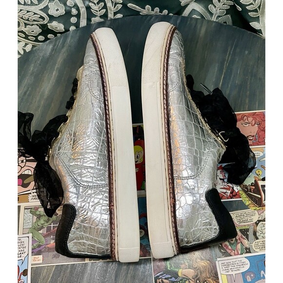Johnston & Murphy Silver Sz7 Leather Snakeskin Sneakers Callie Lace Up True foam - Picture 6 of 9